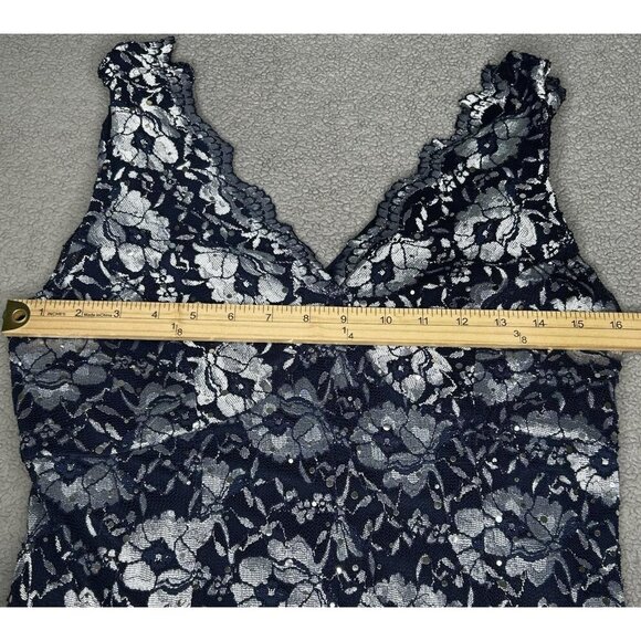 Candalite Dress Womens M Silver Lace Sequin Fairy Formal Maxi Evening Gown Y2K - Picture 10 of 15